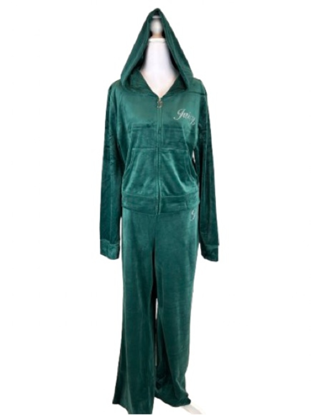 Juicy Couture Velour Tracksuit Set Pine Green Rhinestone Logo XL Y2K NEW